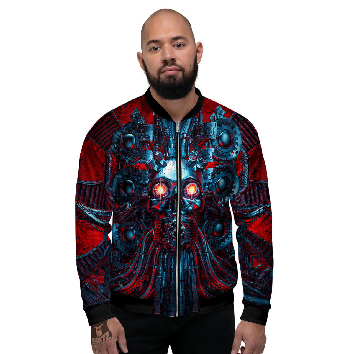 Red Machine Robot Print Men's Bomber Jacket-grizzshop