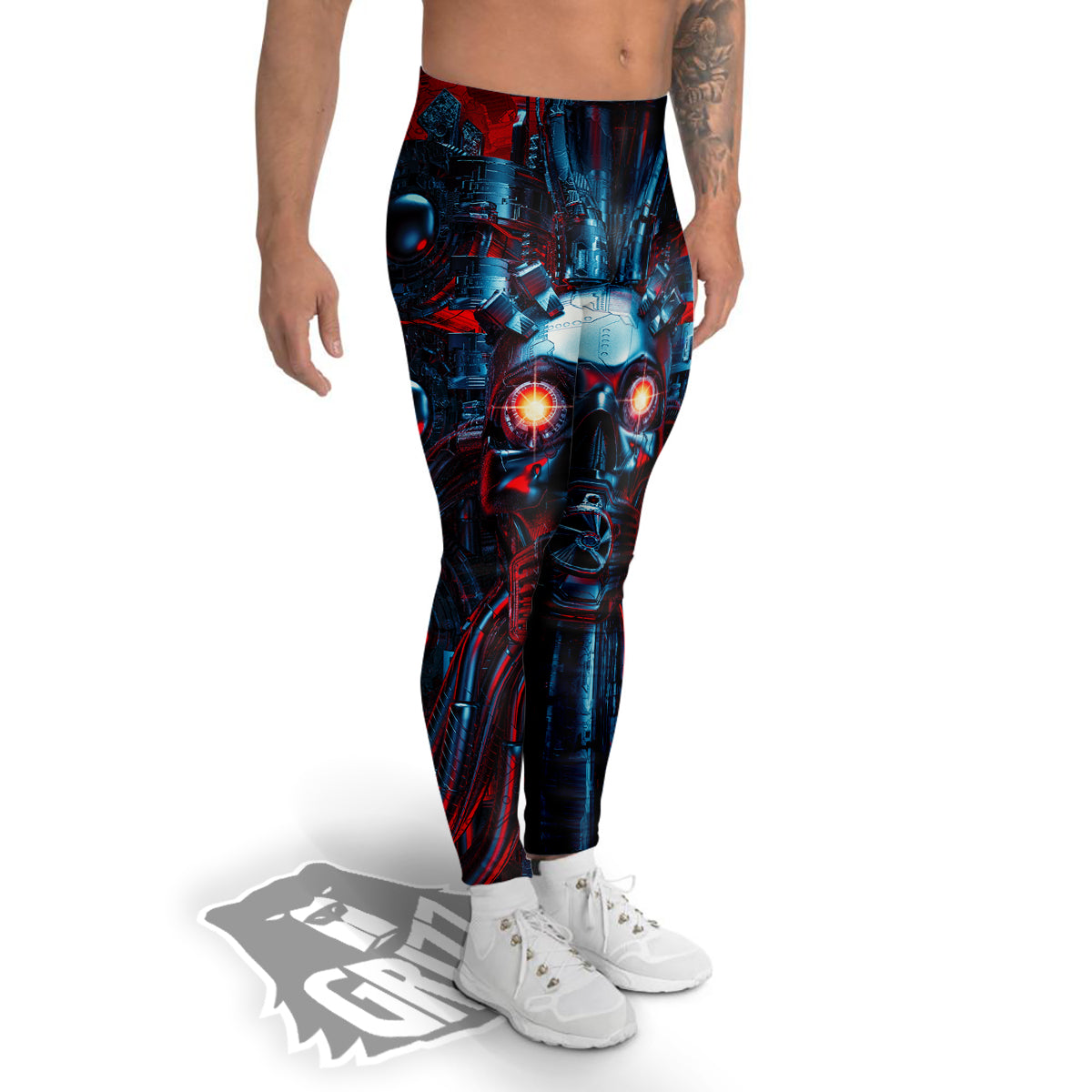 Red Machine Robot Print Men's Leggings-grizzshop