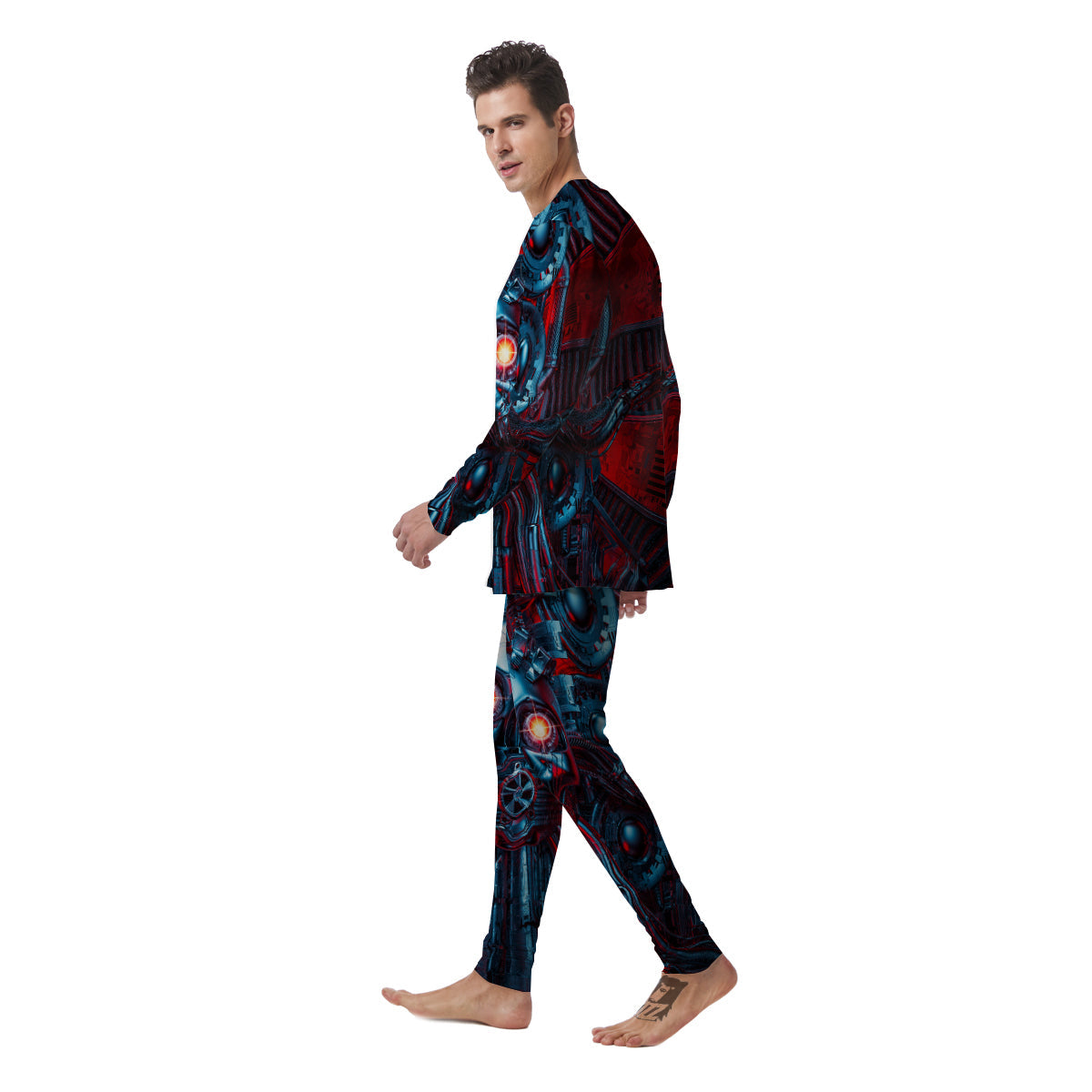 Red Machine Robot Print Men's Pajamas-grizzshop