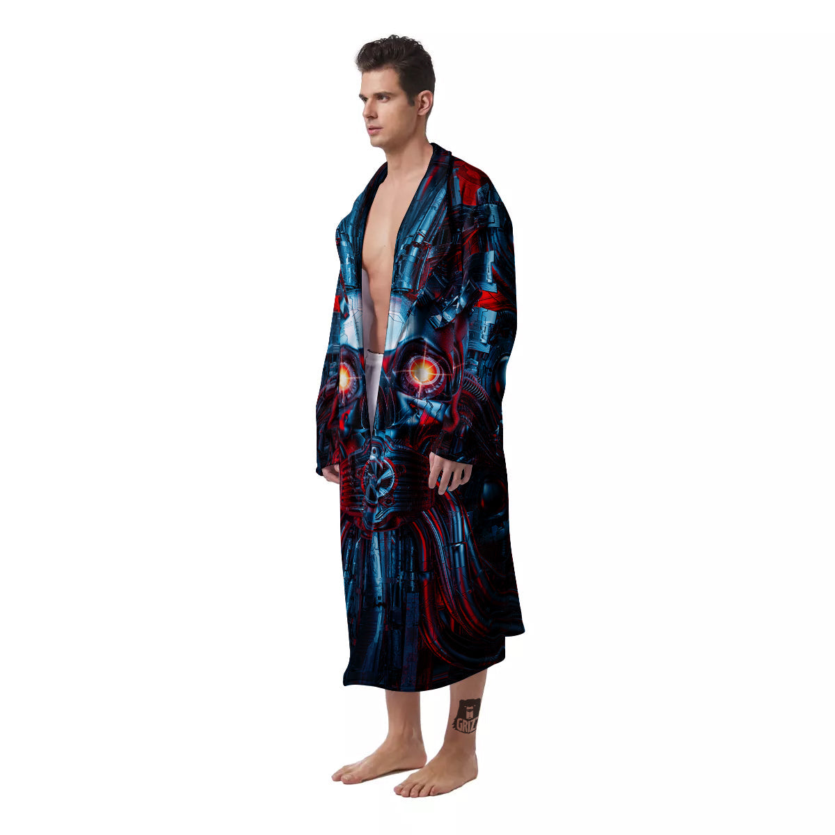 Red Machine Robot Print Men's Robe-grizzshop