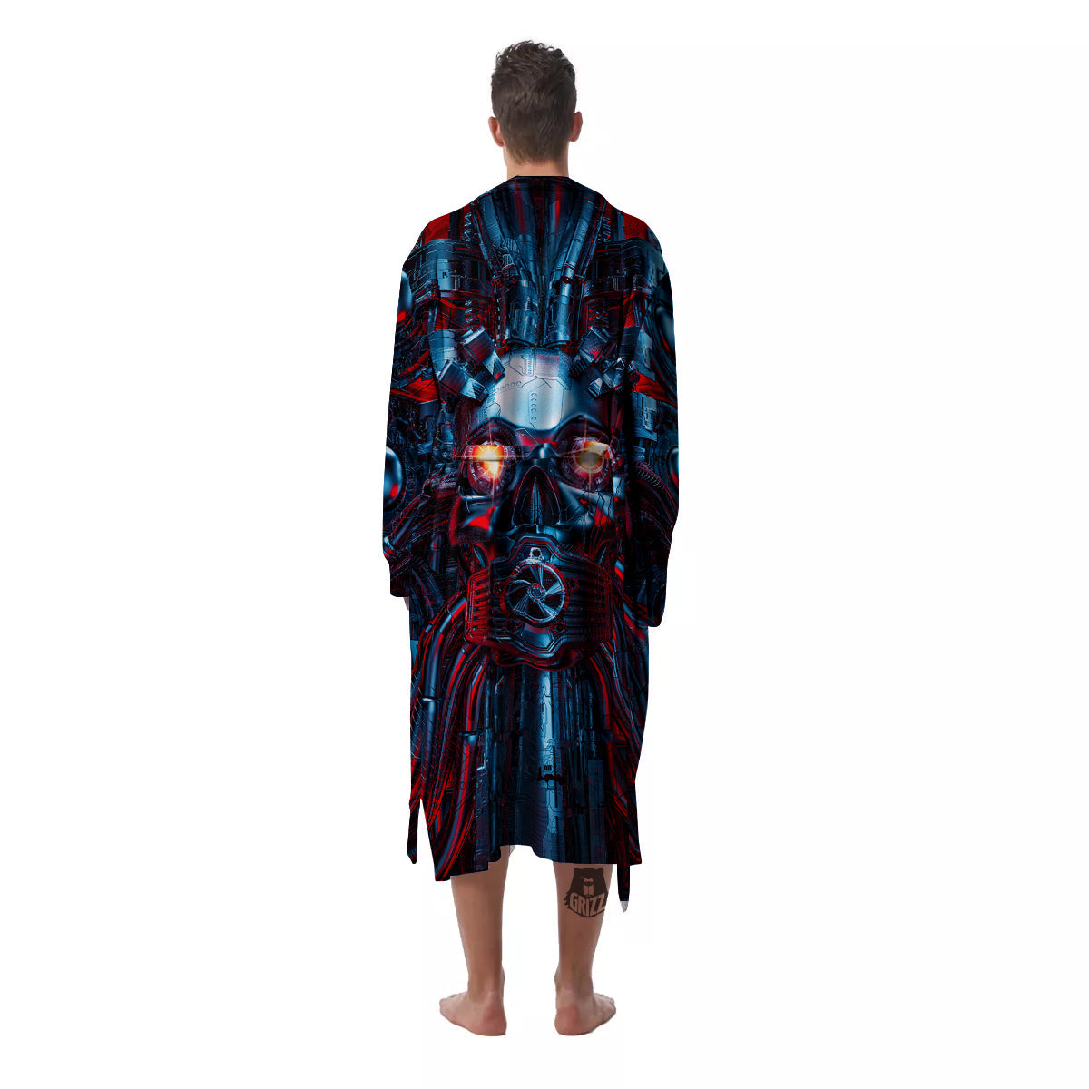 Red Machine Robot Print Men's Robe-grizzshop