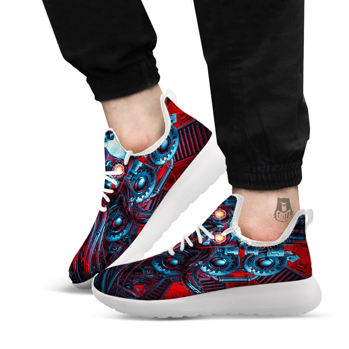 Red Machine Robot Print White Athletic Shoes-grizzshop