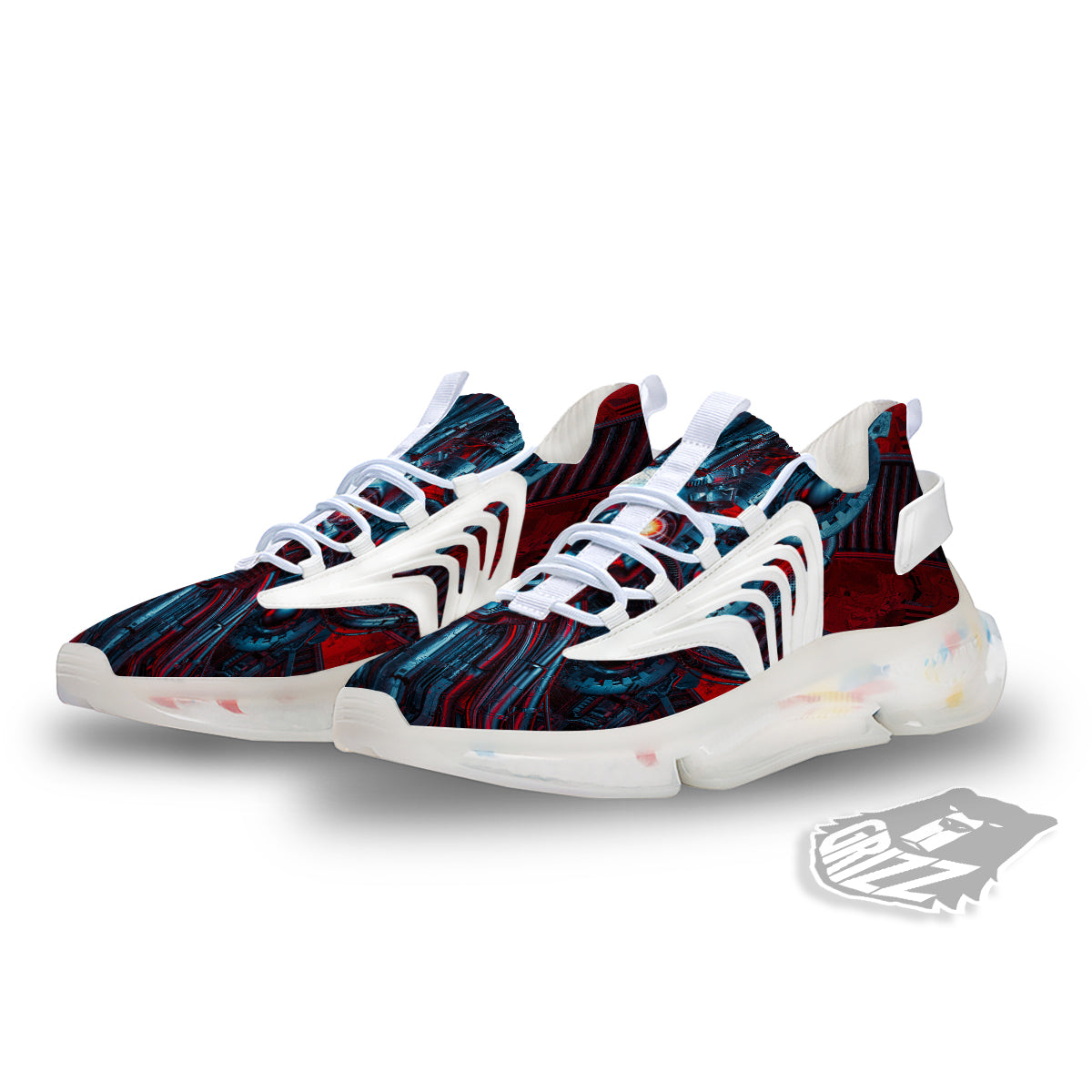 Red Machine Robot Print White Gym Shoes-grizzshop