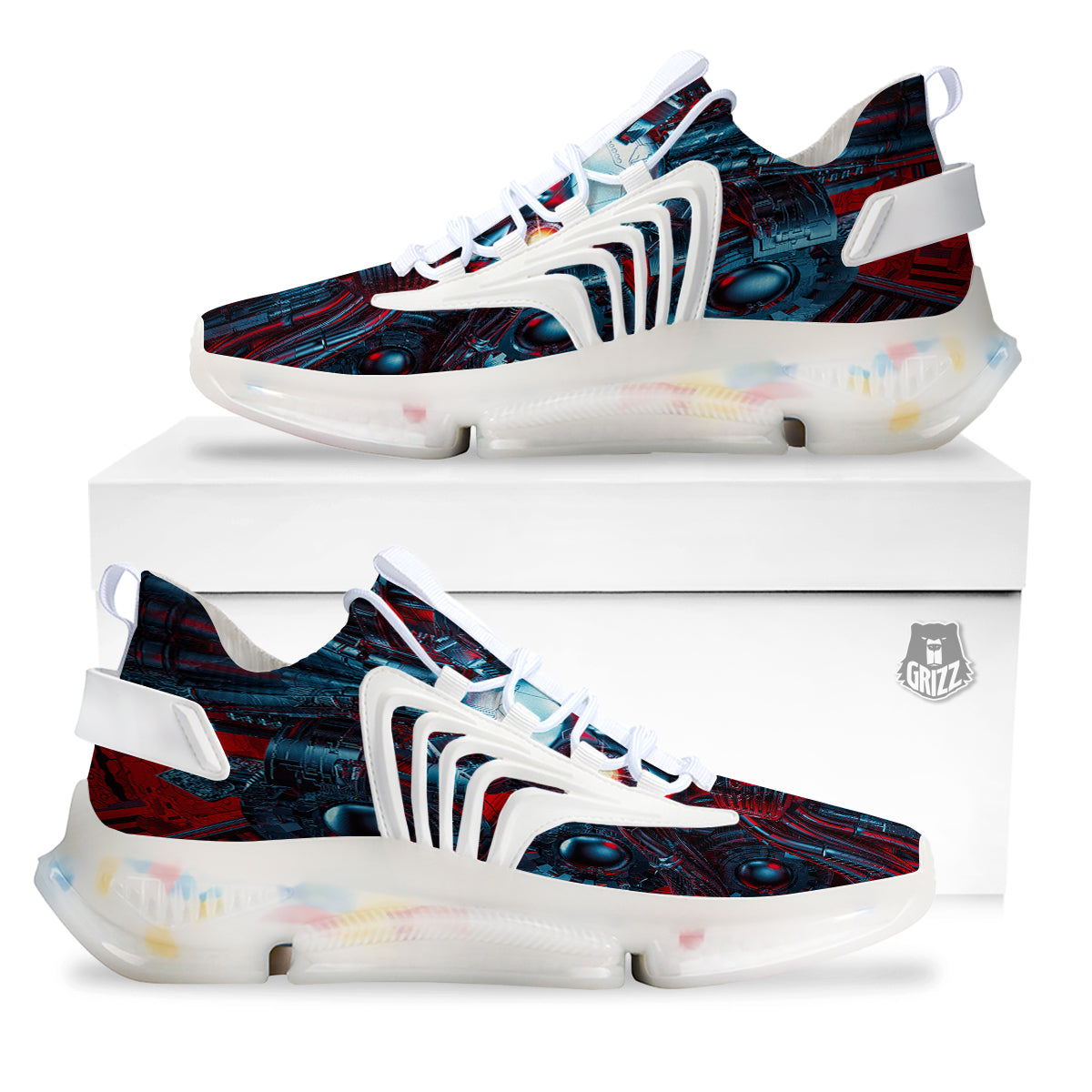 Red Machine Robot Print White Gym Shoes-grizzshop
