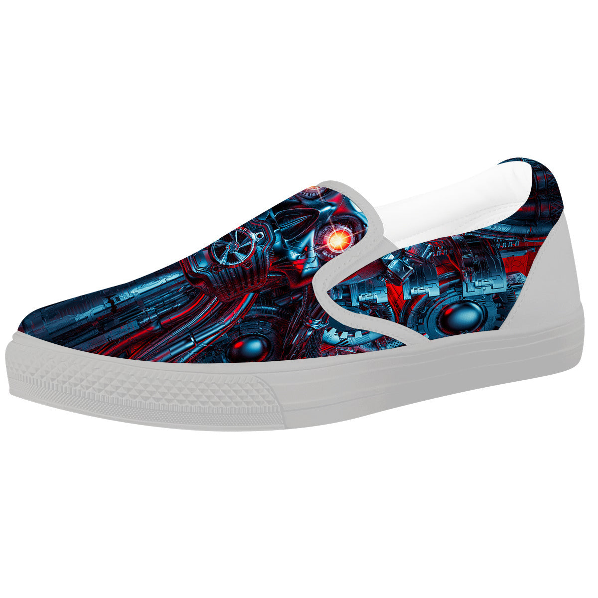 Red Machine Robot Print White Slip On Shoes-grizzshop