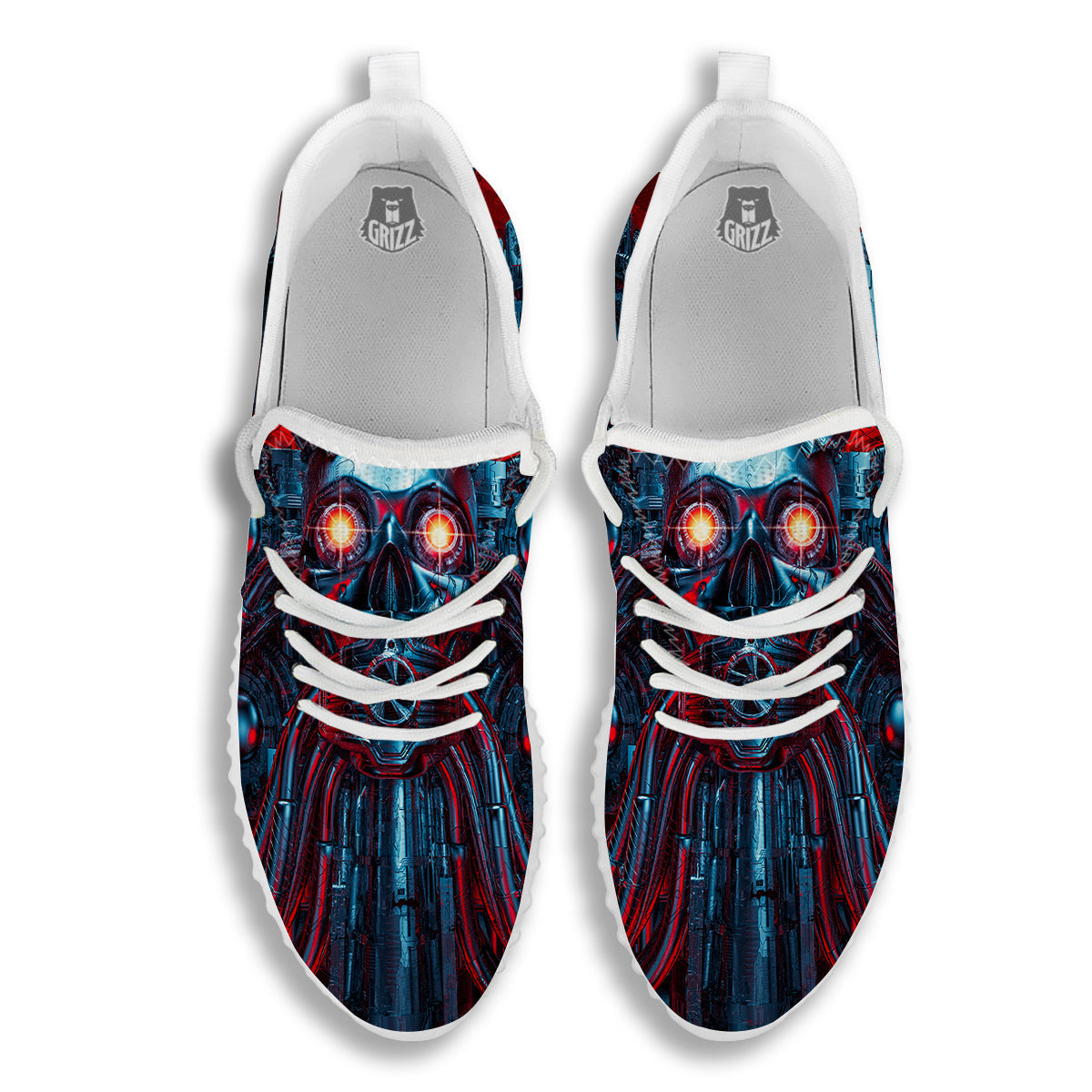 Red Machine Robot Print White Walking Shoes-grizzshop