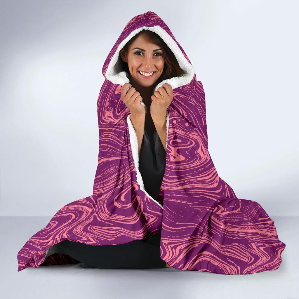 Red Marble Pattern Print Hooded Blanket-grizzshop