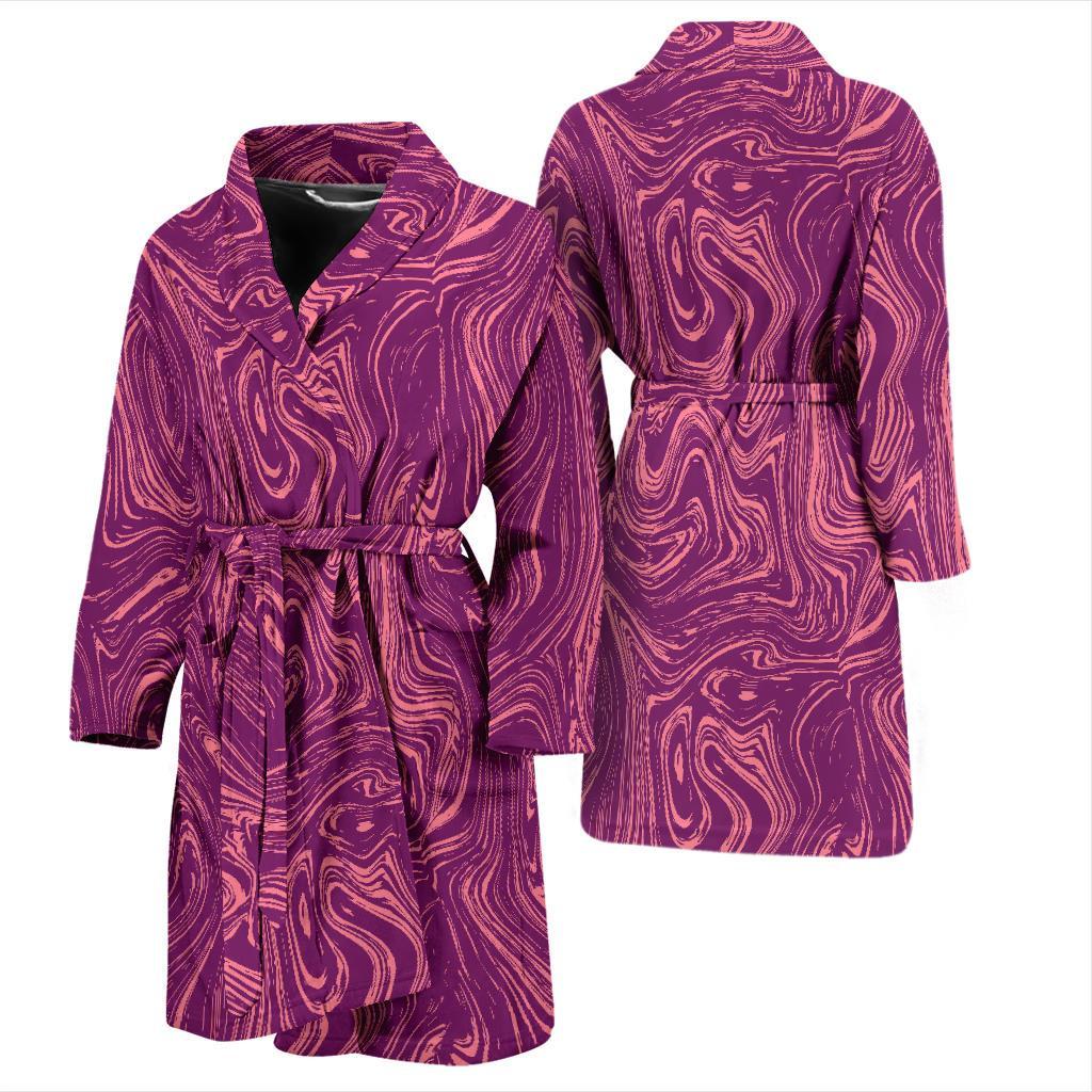 Red Marble Pattern Print Men Long Robe-grizzshop