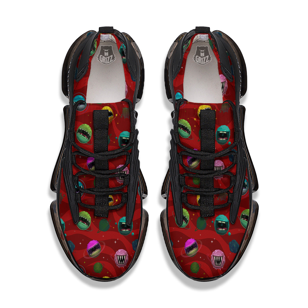 Red Monster Planets Print Pattern Black Gym Shoes-grizzshop