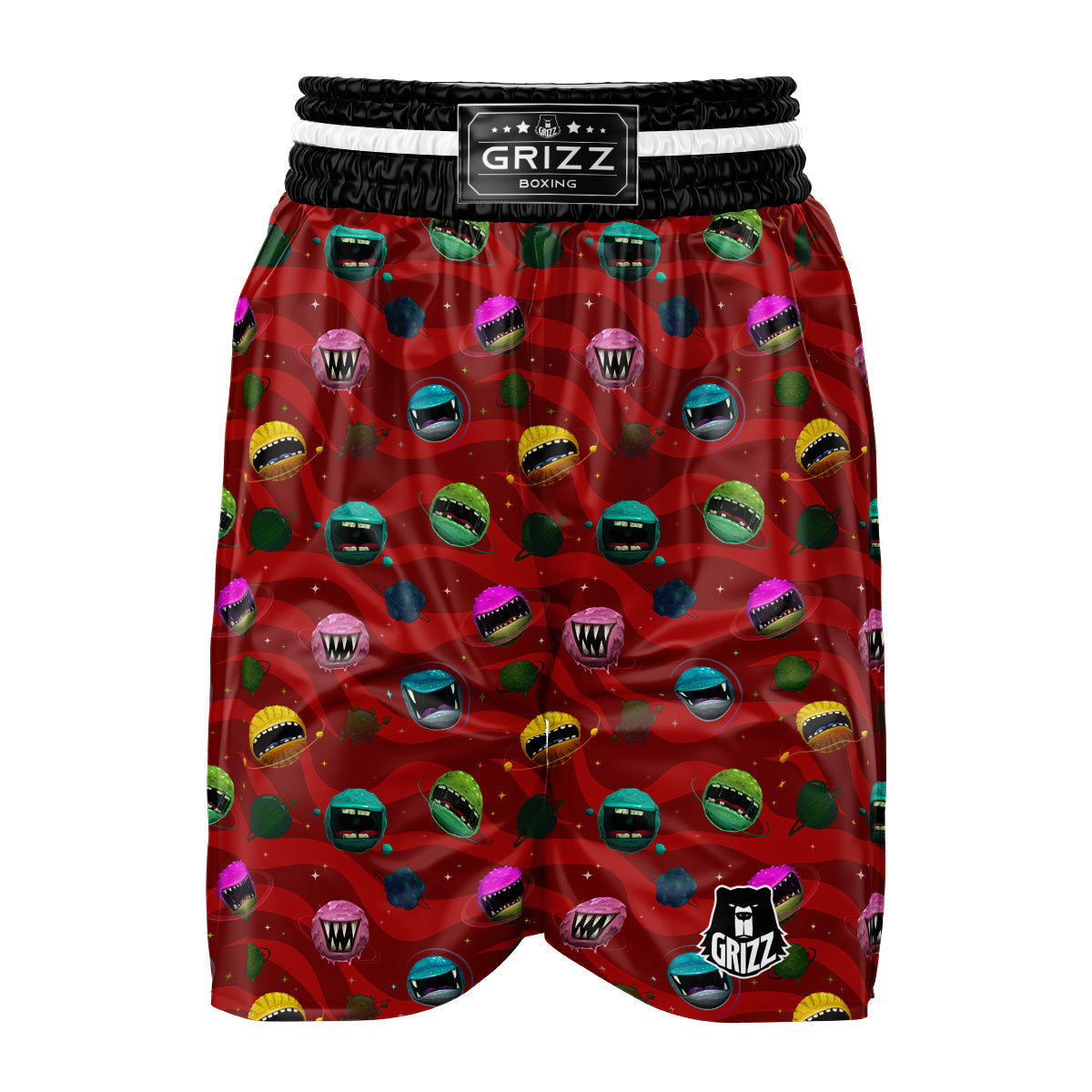 Red Monster Planets Print Pattern Boxing Shorts-grizzshop
