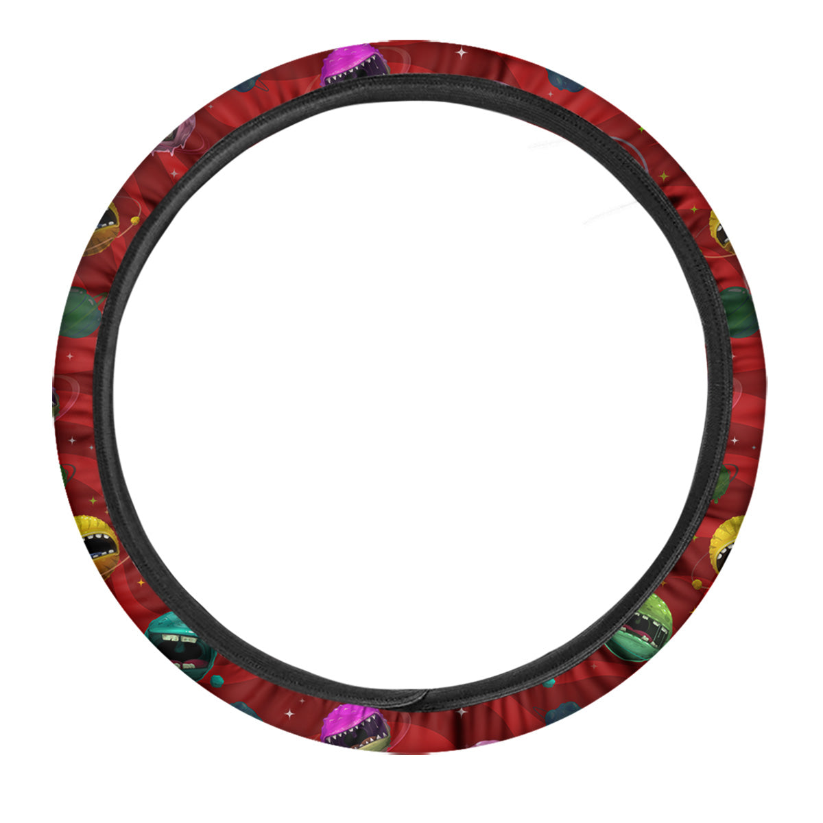 Red Monster Planets Print Pattern Car Steering Wheel Cover-grizzshop