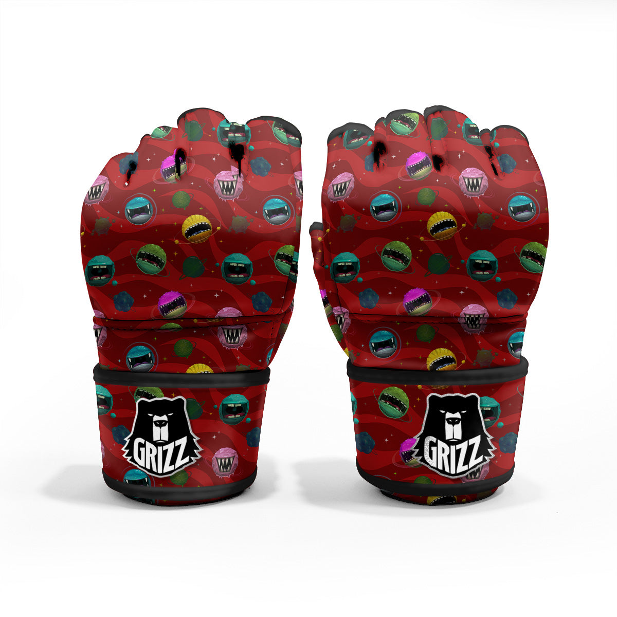Red Monster Planets Print Pattern MMA Gloves-grizzshop