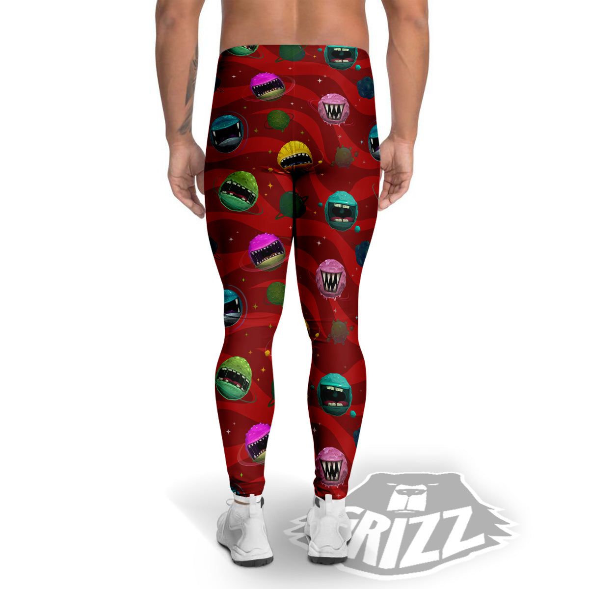 Red Monster Planets Print Pattern Men's Leggings-grizzshop