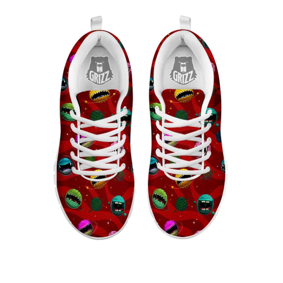 Red Monster Planets Print Pattern White Sneaker-grizzshop