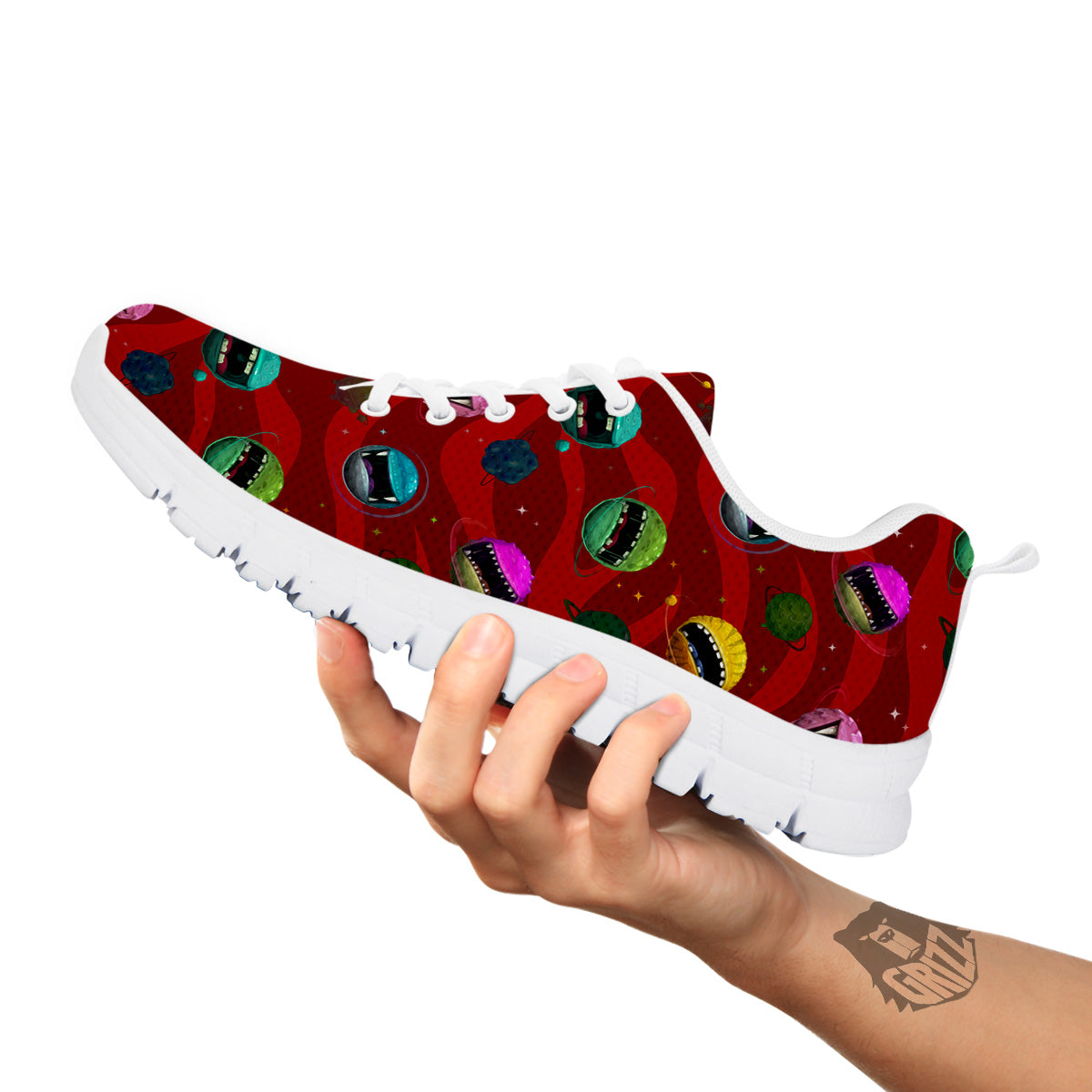 Red Monster Planets Print Pattern White Sneaker-grizzshop