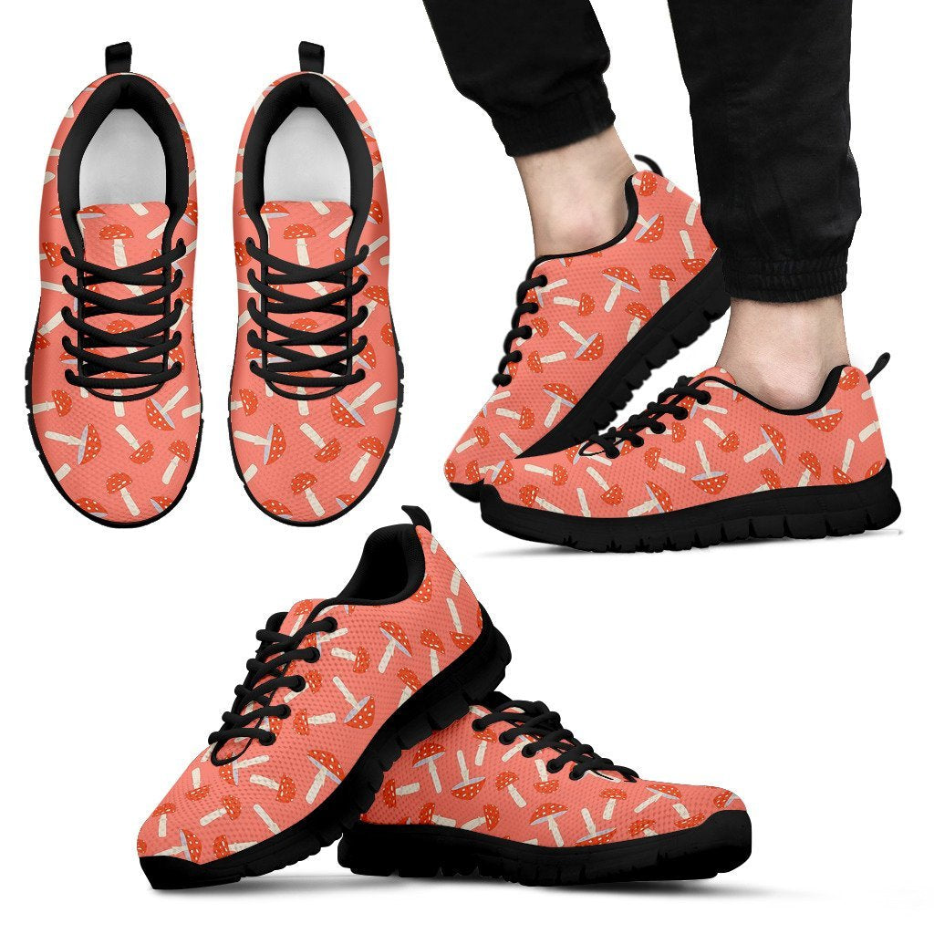 Red Mushroom Dot Pattern Print Black Sneaker Shoes For Men Women-grizzshop