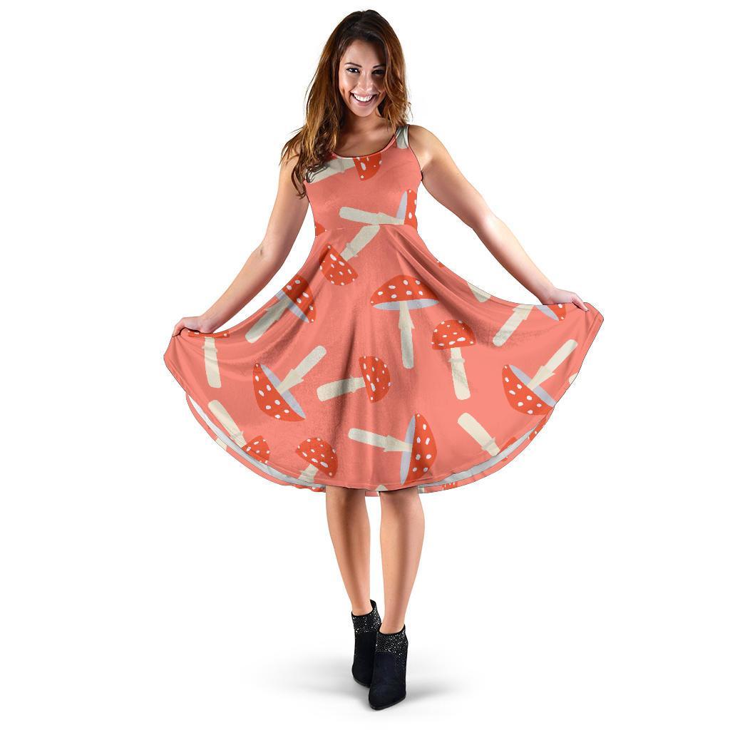 Red Mushroom Dot Pattern Print Dress-grizzshop