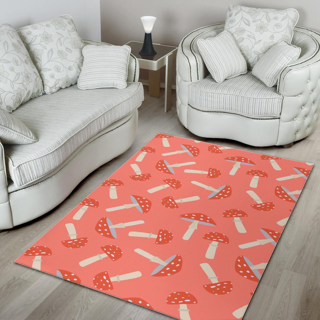 Red Mushroom Dot Pattern Print Floor Mat-grizzshop