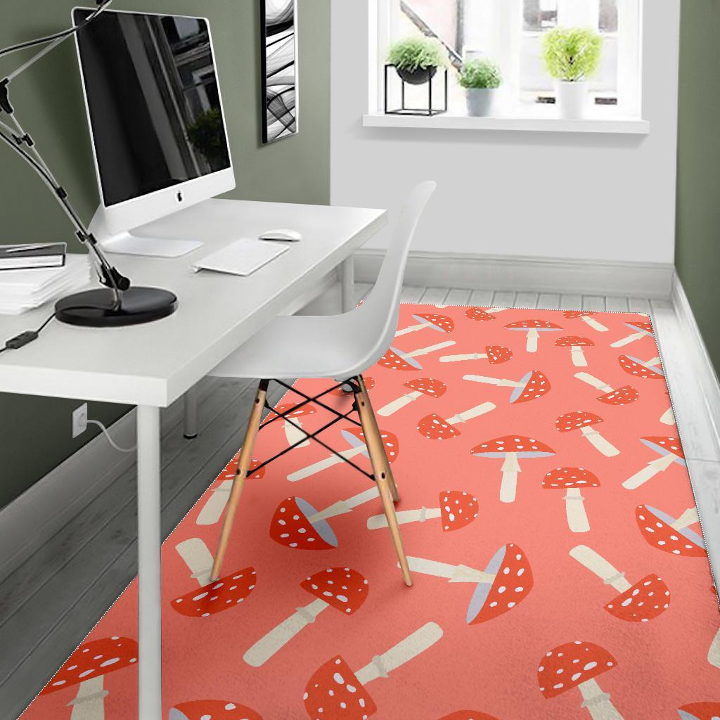 Red Mushroom Dot Pattern Print Floor Mat-grizzshop