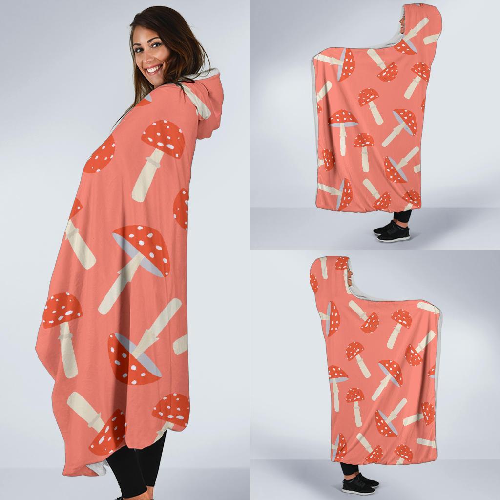 Red Mushroom Dot Pattern Print Hooded Blanket-grizzshop