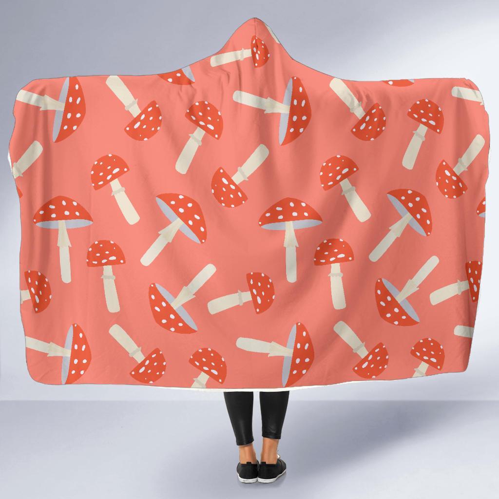 Red Mushroom Dot Pattern Print Hooded Blanket-grizzshop