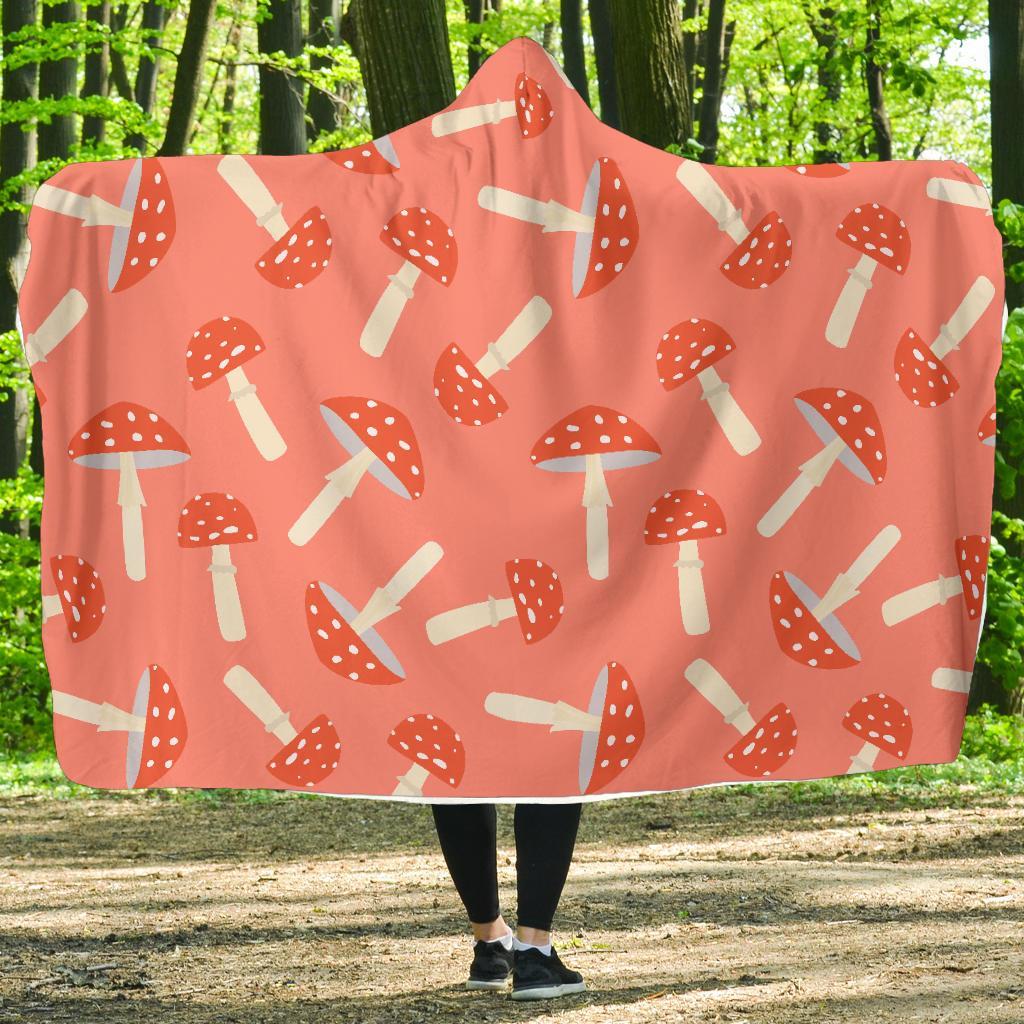 Red Mushroom Dot Pattern Print Hooded Blanket-grizzshop