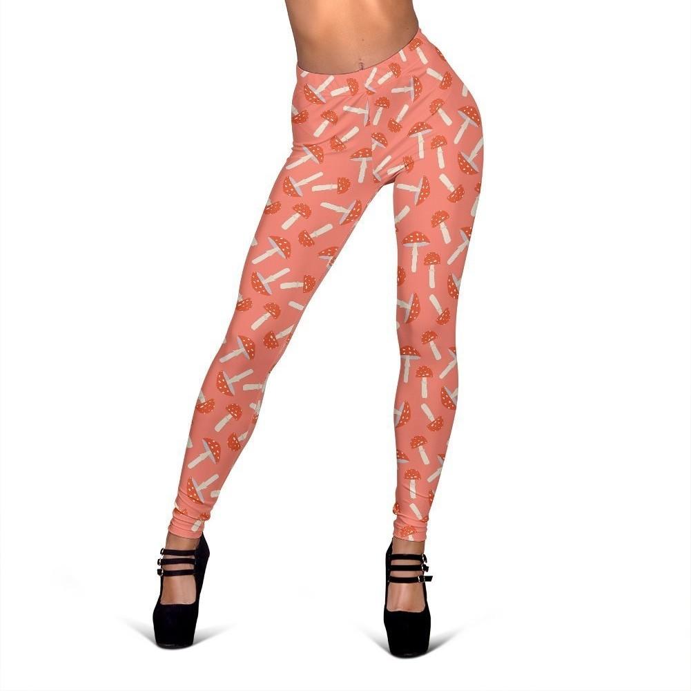 Red Mushroom Dot Pattern Print Women Leggings-grizzshop