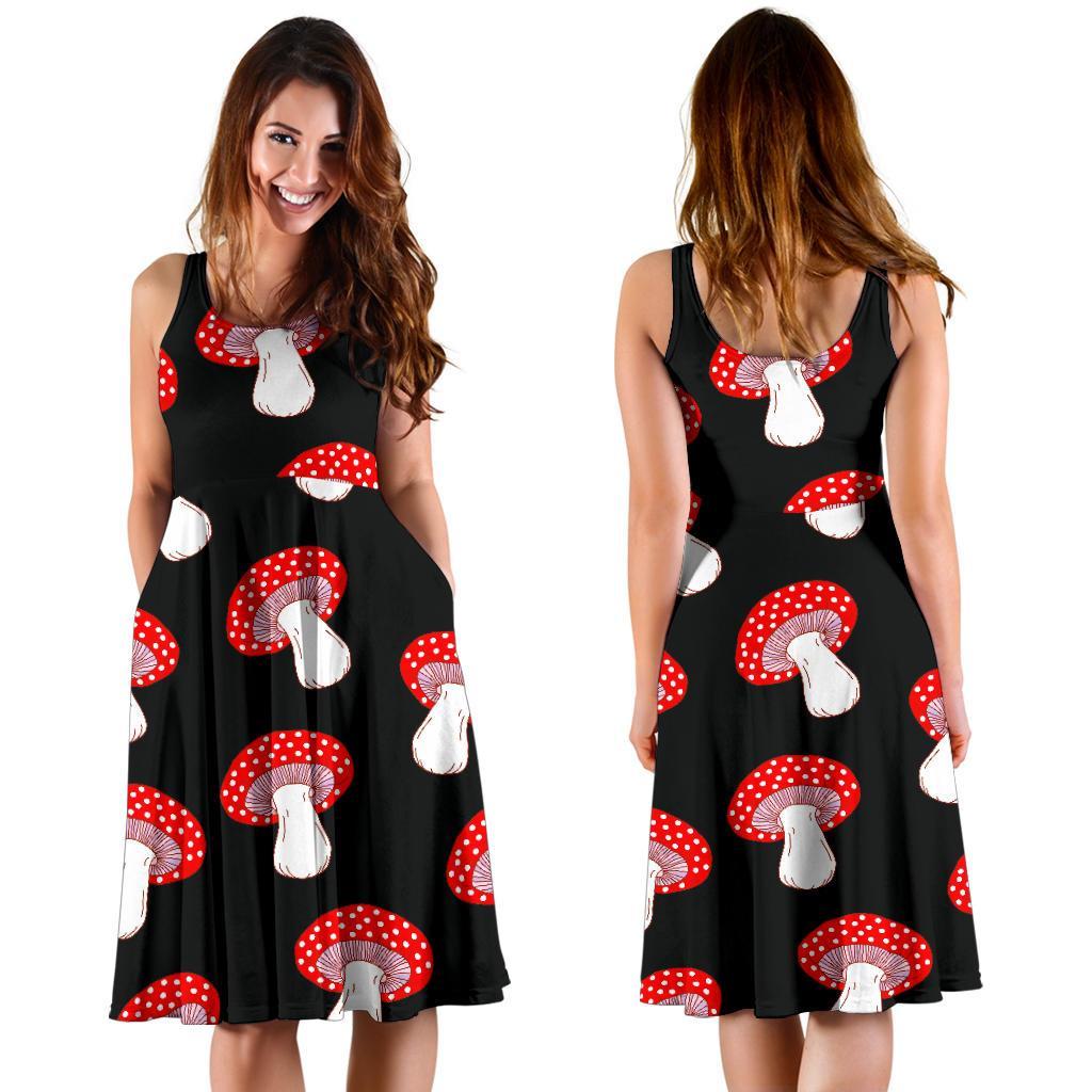 Red Mushroom Dot Print Pattern Dress-grizzshop