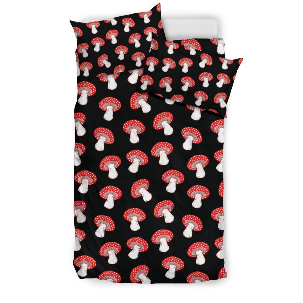 Red Mushroom Dot Print Pattern Duvet Cover Bedding Set-grizzshop