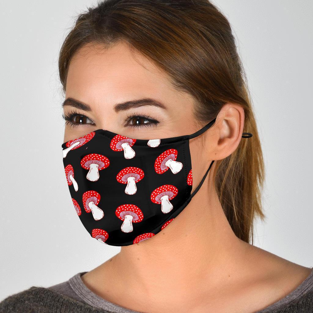 Red Mushroom Dot Print Pattern Face Mask-grizzshop