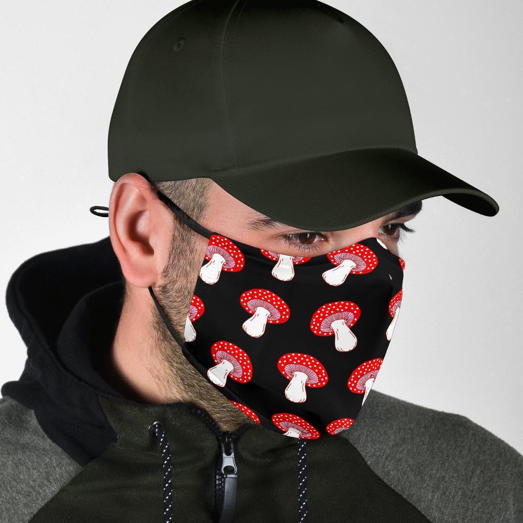 Red Mushroom Dot Print Pattern Face Mask-grizzshop