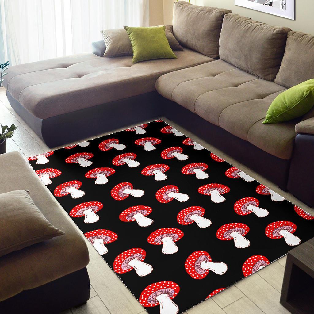 Red Mushroom Dot Print Pattern Floor Mat-grizzshop