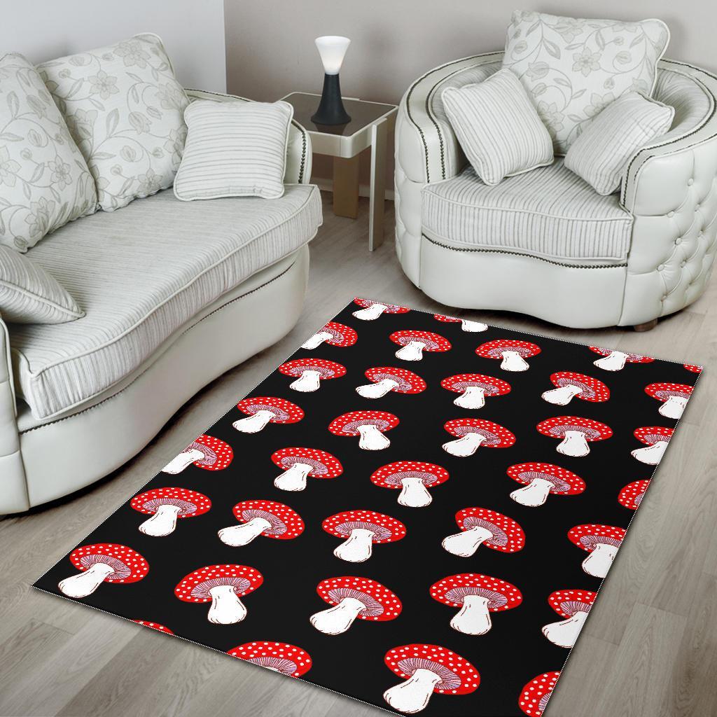 Red Mushroom Dot Print Pattern Floor Mat-grizzshop