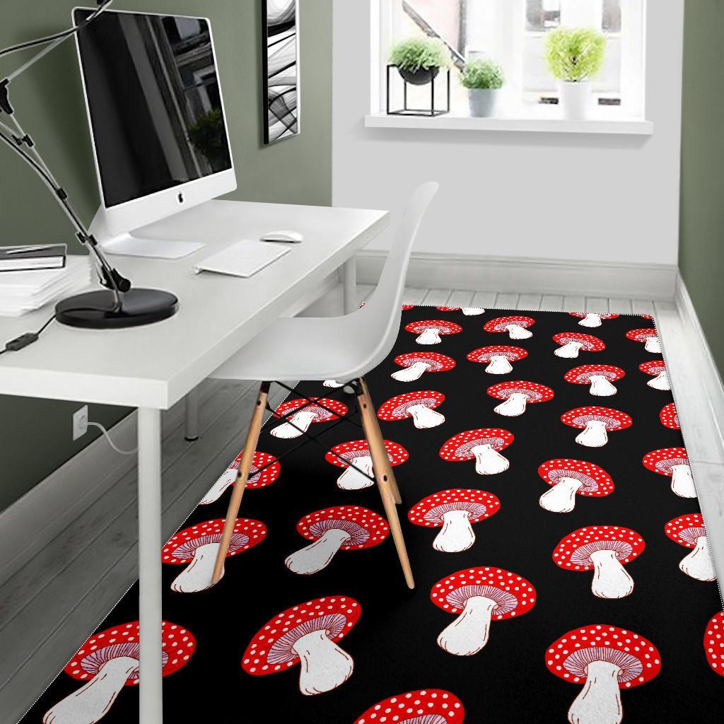 Red Mushroom Dot Print Pattern Floor Mat-grizzshop