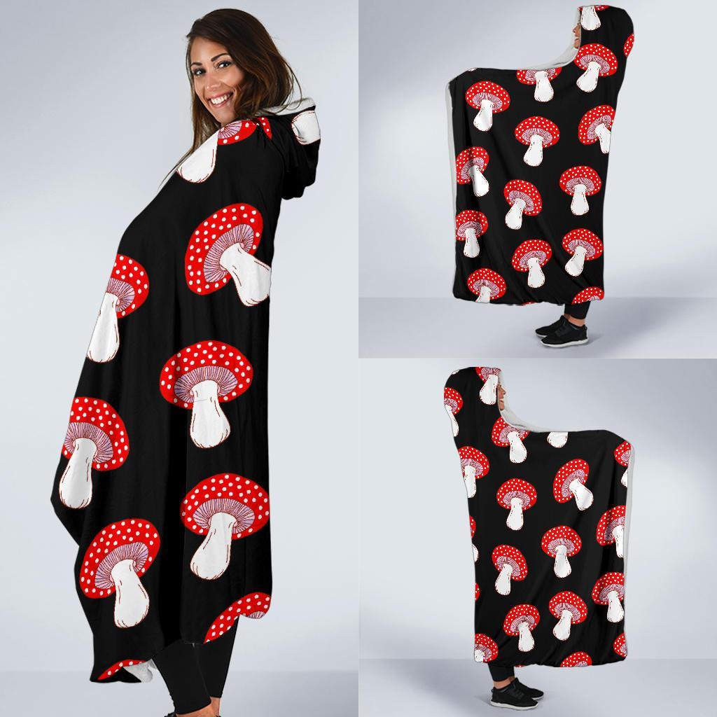 Red Mushroom Dot Print Pattern Hooded Blanket-grizzshop