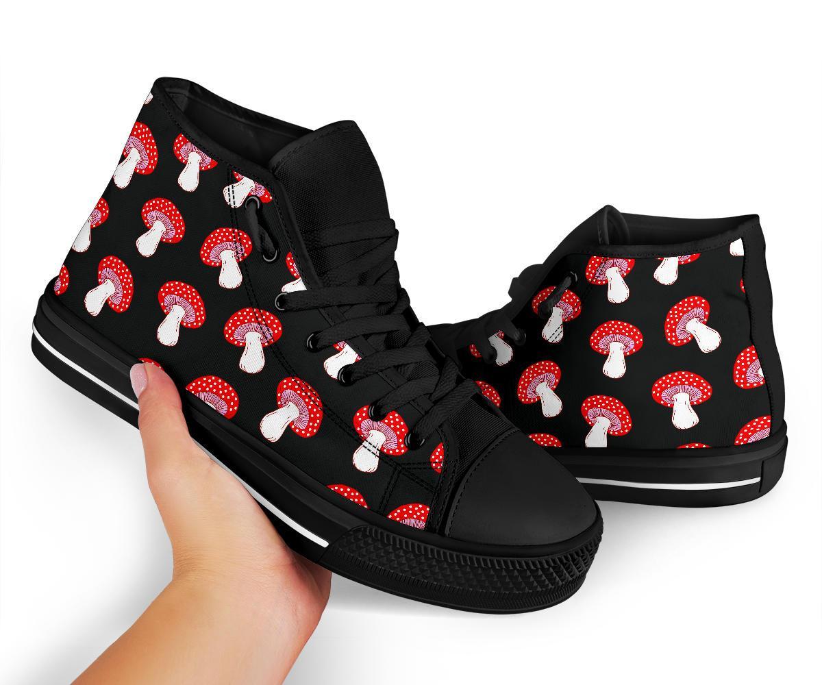 Red Mushroom Dot Print Pattern Men Women's High Top Shoes-grizzshop