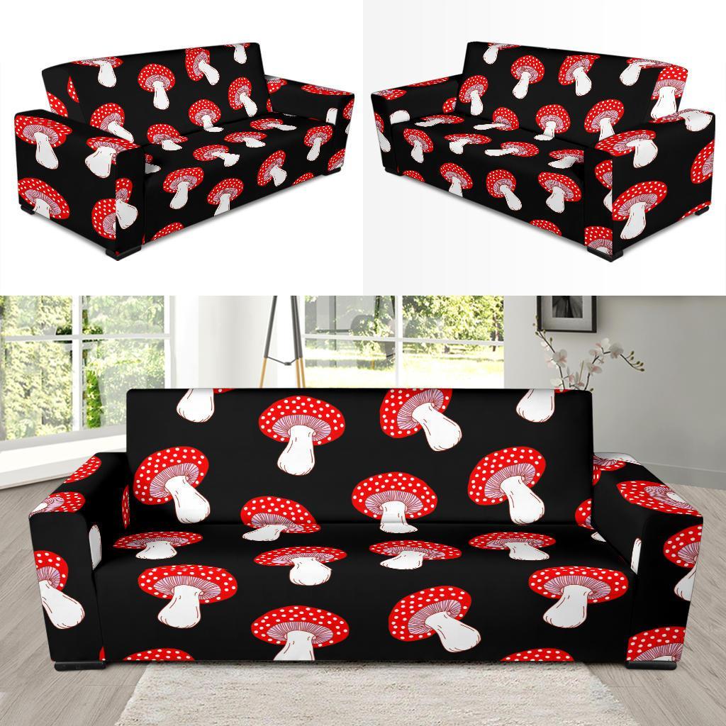 Red Mushroom Dot Print Pattern Sofa Covers-grizzshop