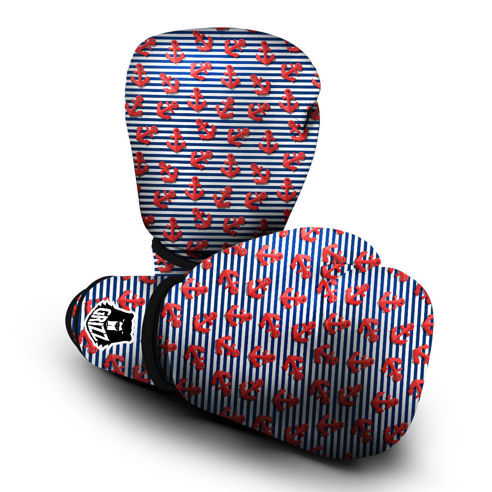Red Nautical Anchor Blue Striped Print Boxing Gloves-grizzshop