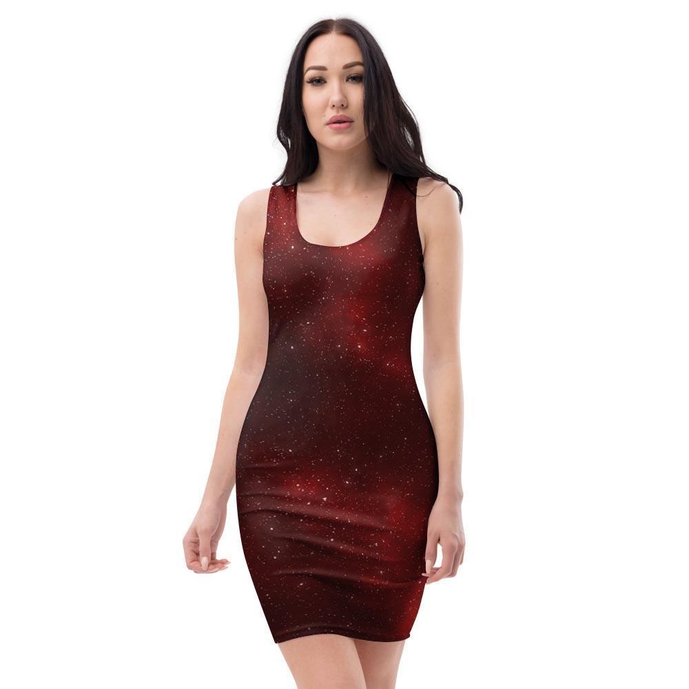 Red Nebula Galaxy Space Bodycon Dress-grizzshop