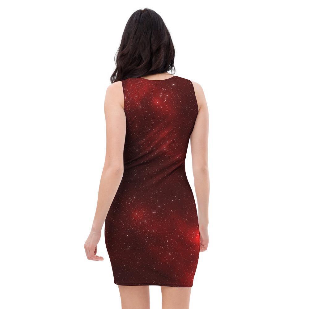 Red Nebula Galaxy Space Bodycon Dress-grizzshop