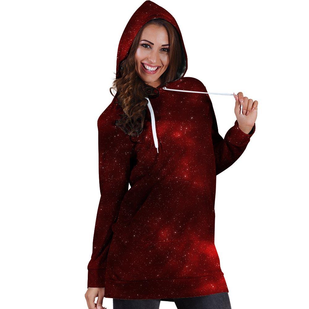 Red Nebula Galaxy Space Hoodie Dress-grizzshop