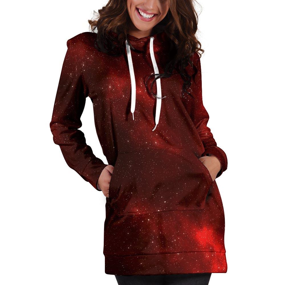 Red Nebula Galaxy Space Hoodie Dress-grizzshop