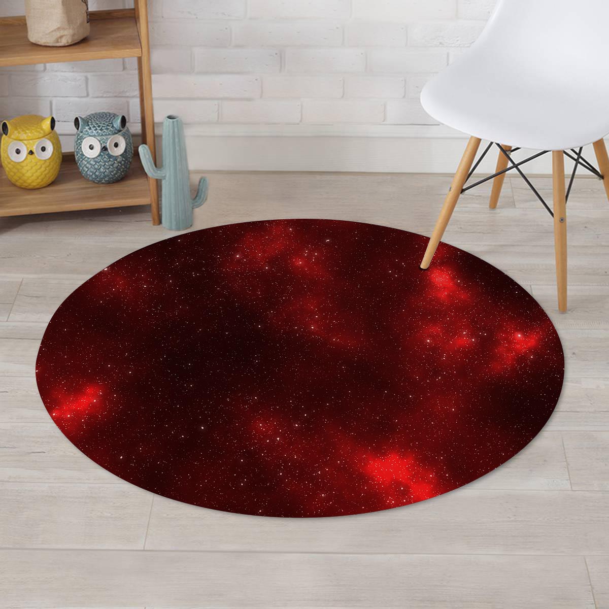 Red Nebula Galaxy Space Round Rug-grizzshop