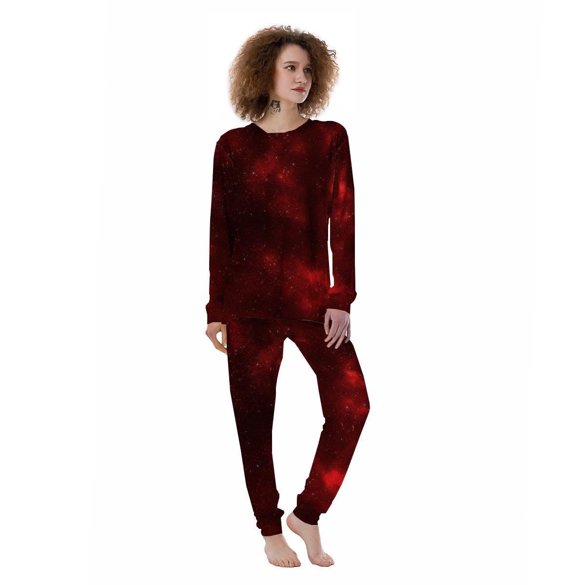 Red Nebula Galaxy Space Women's Pajamas-grizzshop