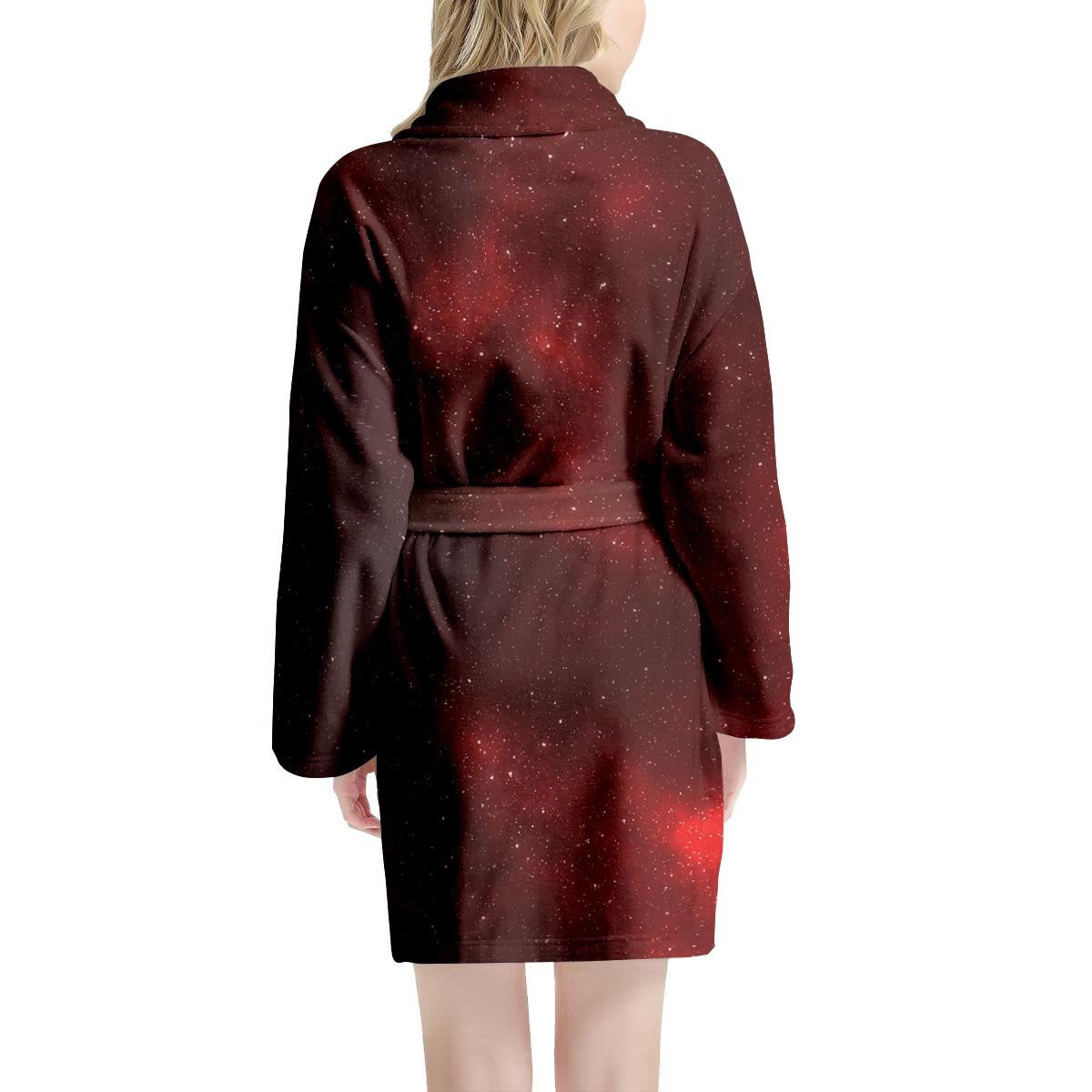 Red Nebula Galaxy Space Women's Robe-grizzshop