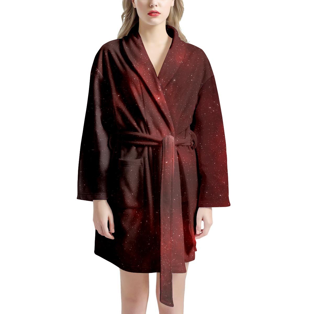 Red Nebula Galaxy Space Women's Robe-grizzshop