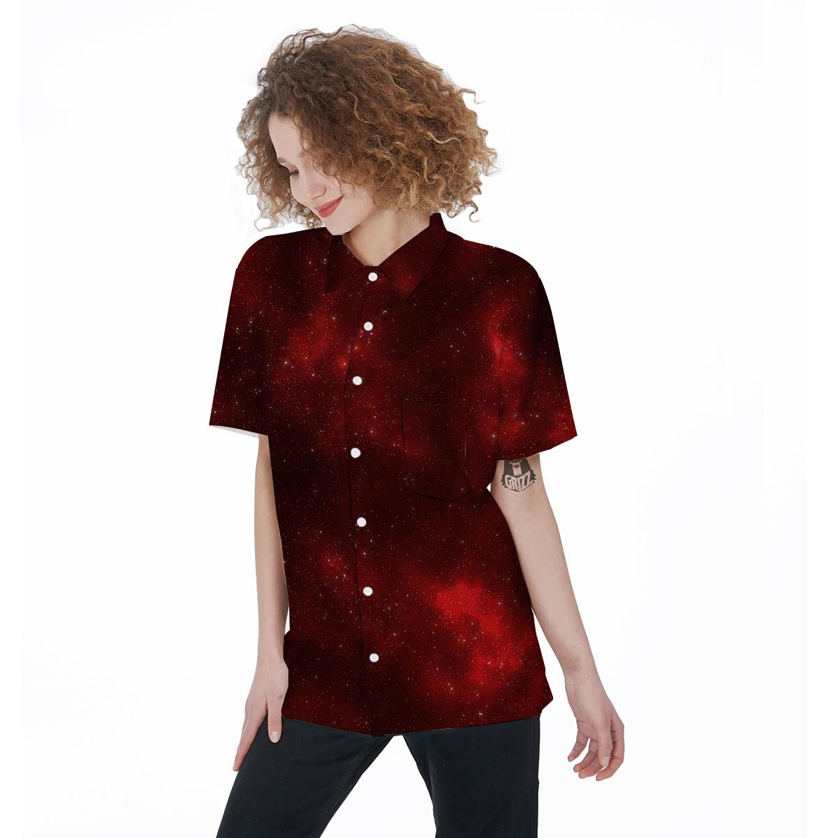 Red Nebula Galaxy Space Women's Short Sleeve Shirts-grizzshop