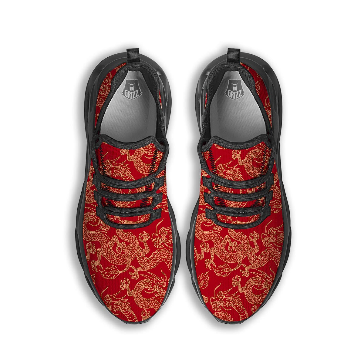 Red Oriental Chinese Dragon Black Running Shoes-grizzshop