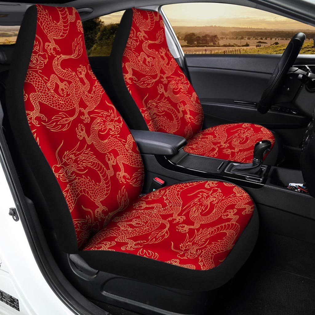 Red Oriental Chinese Dragon Car Seat Covers-grizzshop