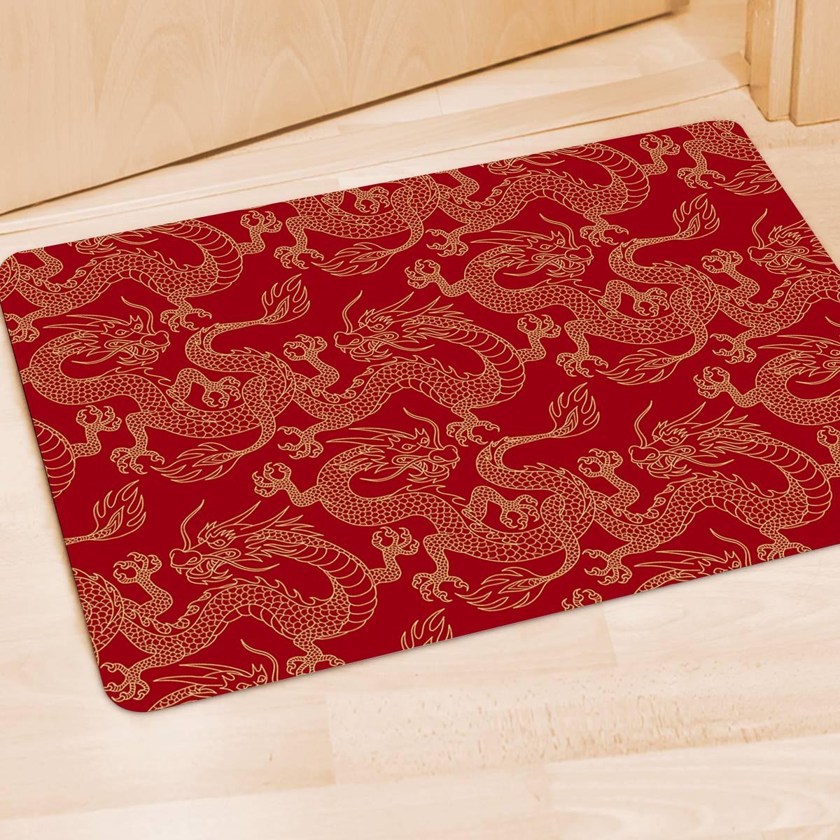 Red Oriental Chinese Dragon Door Mat-grizzshop